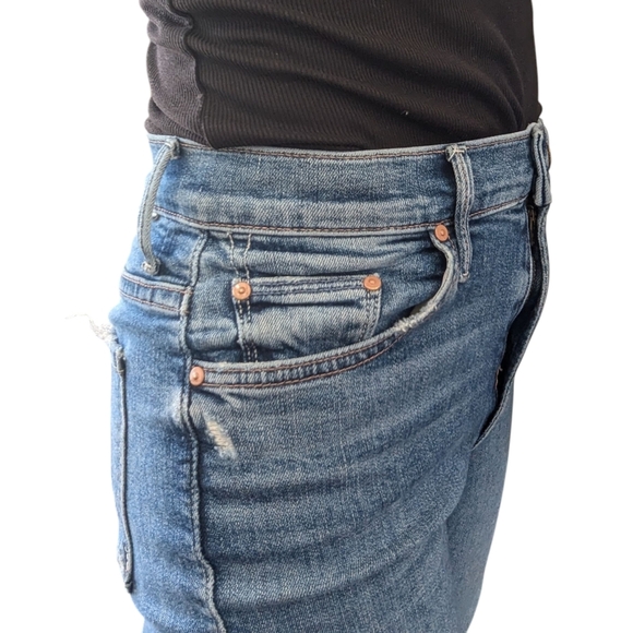 Mother Crop Step Chew Jeans Distressed Frayed Hem Size 26 Blue Denim - Picture 4 of 15